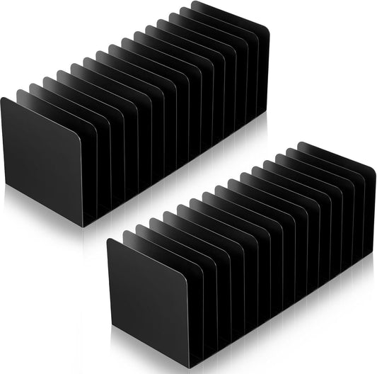 2 Pcs Vertical Metal Desktop File Organizer, 15 Compartment, Black
