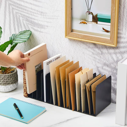 2 Pcs Vertical Metal Desktop File Organizer, 15 Compartment, Black