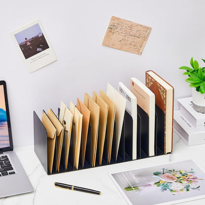 2 Pcs Vertical Metal Desktop File Organizer, 15 Compartment, Black
