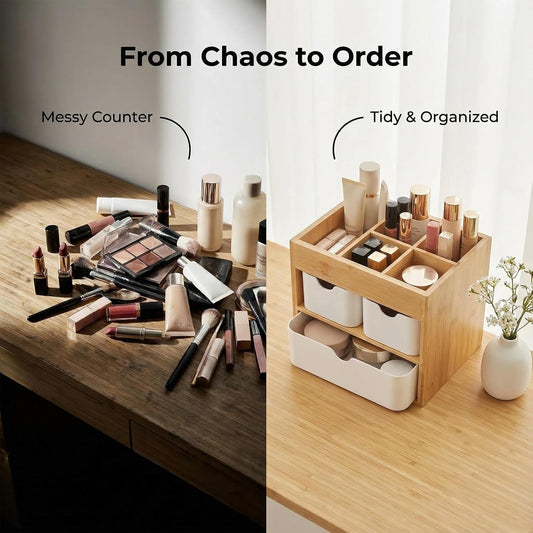 Small Bamboo Makeup Organizer（5.7" D x 8" W x 7.5" H）