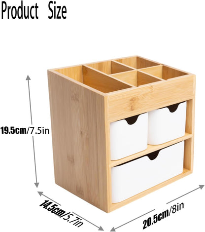 Small Bamboo Makeup Organizer（5.7" D x 8" W x 7.5" H）