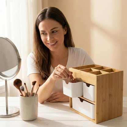 Small Bamboo Makeup Organizer（5.7" D x 8" W x 7.5" H）