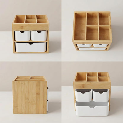 Small Bamboo Makeup Organizer（5.7" D x 8" W x 7.5" H）