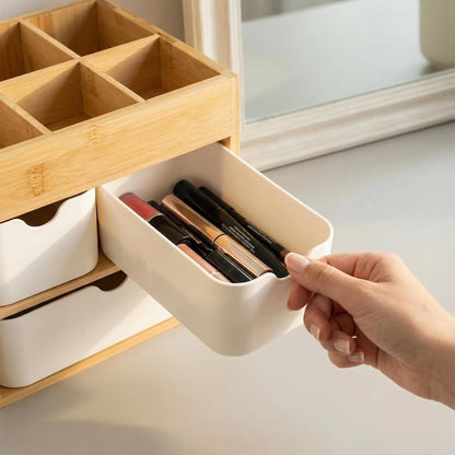 Small Bamboo Makeup Organizer（5.7" D x 8" W x 7.5" H）