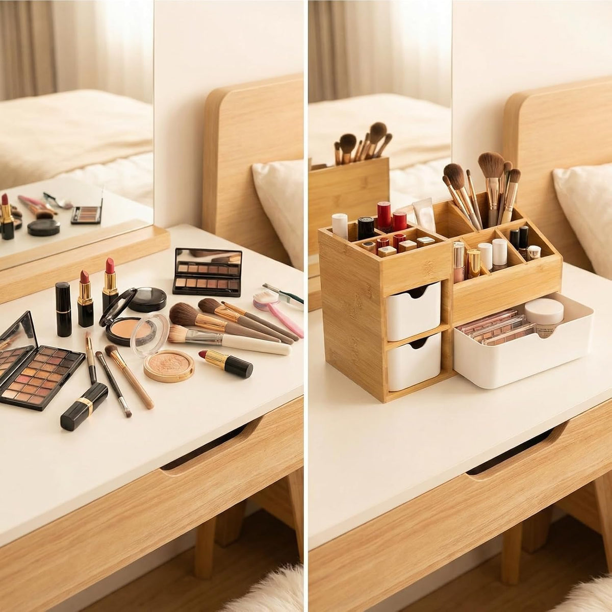 Small Bamboo Makeup Organizer（5.7" D x 8" W x 7.5" H）