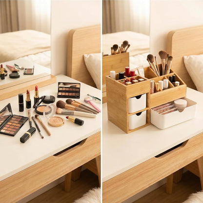 Small Bamboo Makeup Organizer（5.7" D x 8" W x 7.5" H）