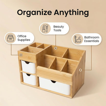 Small Bamboo Makeup Organizer（5.7" D x 8" W x 7.5" H）