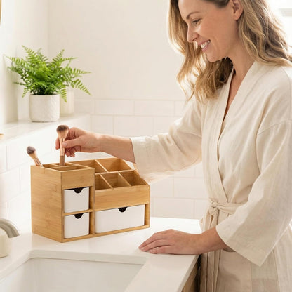 Small Bamboo Makeup Organizer（5.7" D x 8" W x 7.5" H）