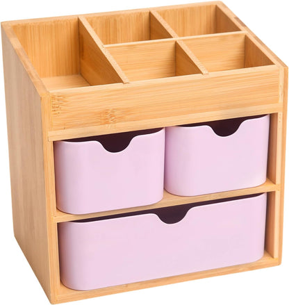 Small Bamboo Makeup Organizer（5.7" D x 8" W x 7.5" H）