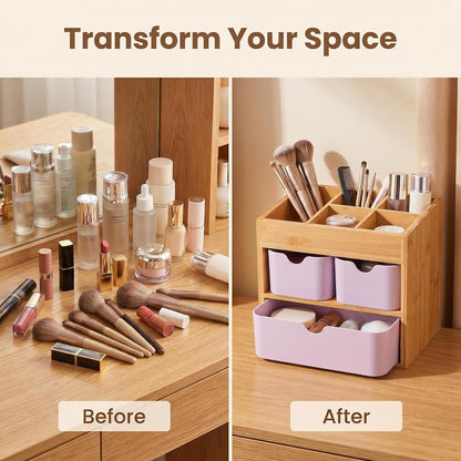 Small Bamboo Makeup Organizer（5.7" D x 8" W x 7.5" H）