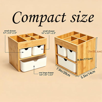 Small Bamboo Makeup Organizer（5.7" D x 8" W x 7.5" H）
