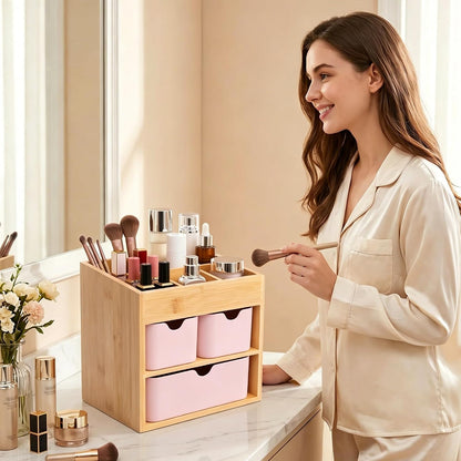 Small Bamboo Makeup Organizer（5.7" D x 8" W x 7.5" H）