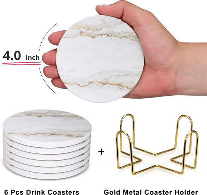 Coasters Set of 6 with Holder for Dining Table Decor Absorbent Coasters