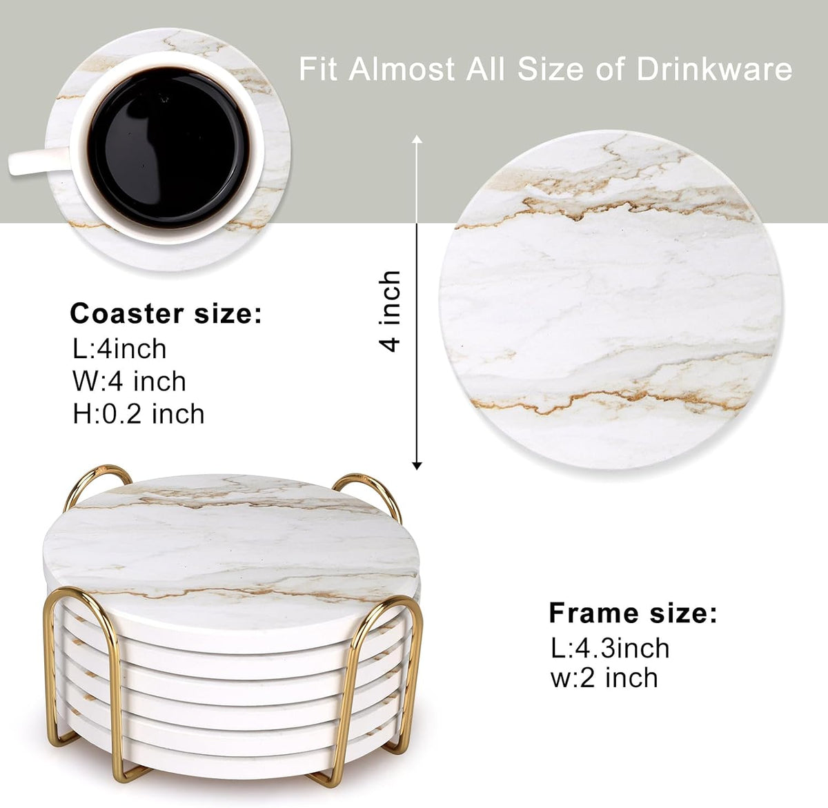 Coasters Set of 6 with Holder for Dining Table Decor Absorbent Coasters
