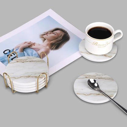 Coasters Set of 6 with Holder for Dining Table Decor Absorbent Coasters