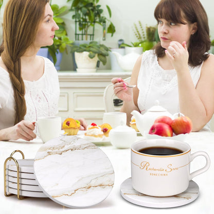 Coasters Set of 6 with Holder for Dining Table Decor Absorbent Coasters