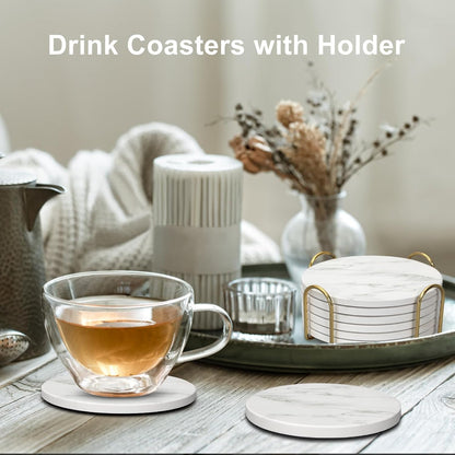 Coasters Set of 6 with Holder for Dining Table Decor Absorbent Coasters