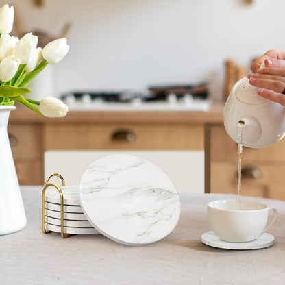 Coasters Set of 6 with Holder for Dining Table Decor Absorbent Coasters