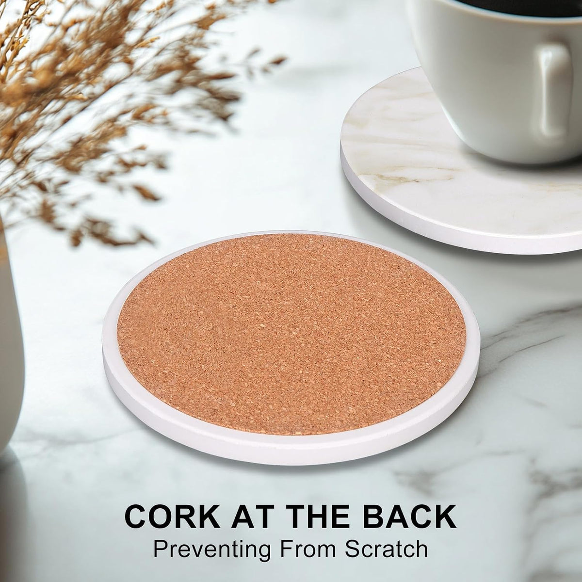 Coasters Set of 6 with Holder for Dining Table Decor Absorbent Coasters