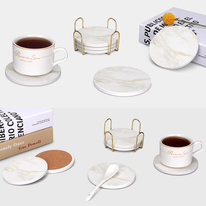 Coasters Set of 6 with Holder for Dining Table Decor Absorbent Coasters