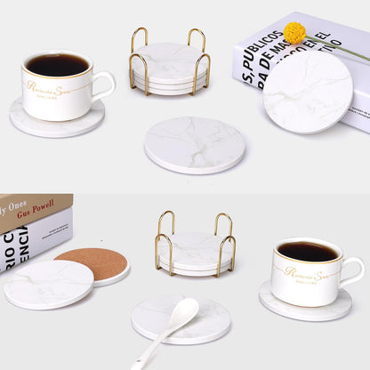 Coasters Set of 6 with Holder for Dining Table Decor Absorbent Coasters
