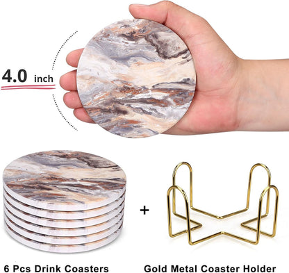 Coasters Set of 6 with Holder for Dining Table Decor Absorbent Coasters
