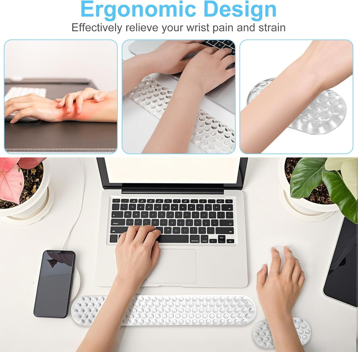 Gel Wrist Rest Support for Mouse Pad&Keyboard Set, Transparent