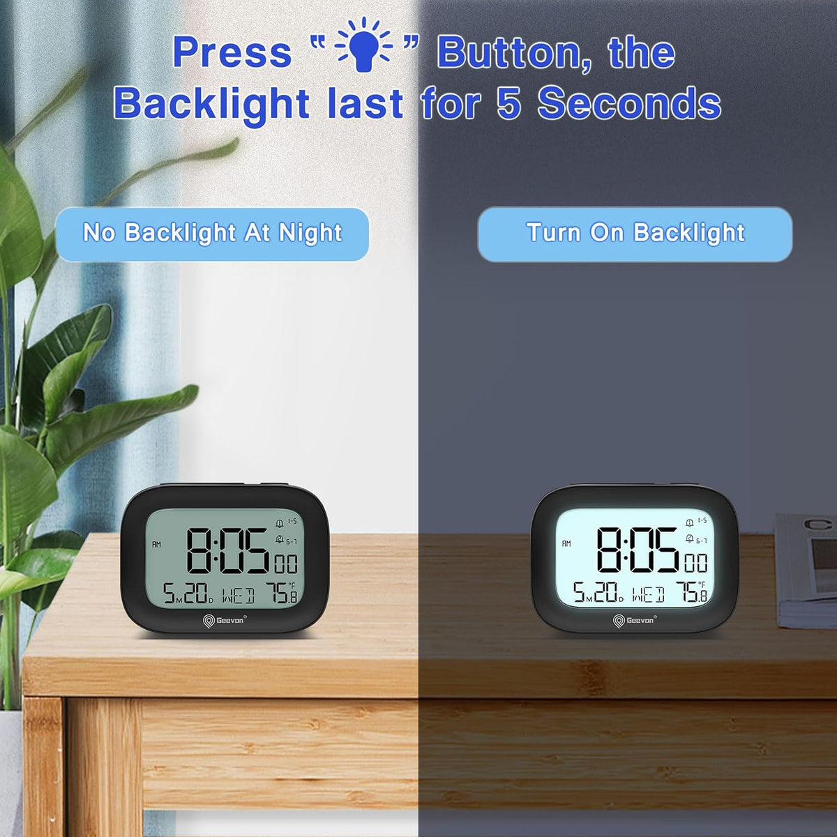 Small Travel Alarm Clock, Digital Alarm Clocks for Bedrooms Home Office, Battery Operated Desk Clock with 3 Inch Large Display, 2 Alarms, 5s Backlight, Snooze, Indoor Temperature, White
