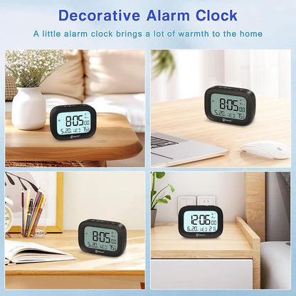 Small Travel Alarm Clock, Digital Alarm Clocks for Bedrooms Home Office, Battery Operated Desk Clock with 3 Inch Large Display, 2 Alarms, 5s Backlight, Snooze, Indoor Temperature, White