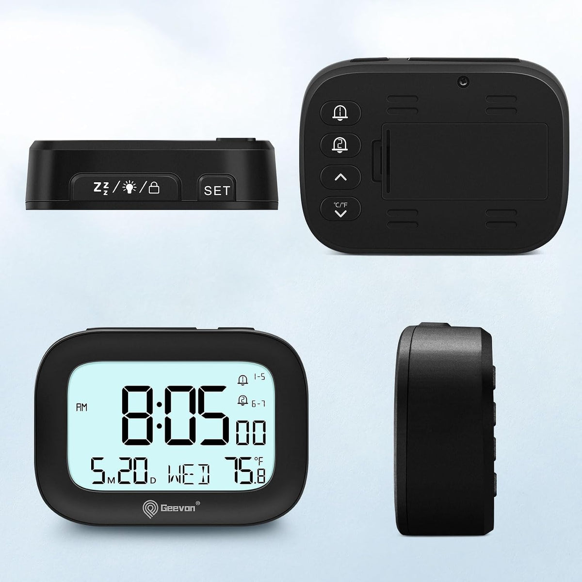 Small Travel Alarm Clock, Digital Alarm Clocks for Bedrooms Home Office, Battery Operated Desk Clock with 3 Inch Large Display, 2 Alarms, 5s Backlight, Snooze, Indoor Temperature, White