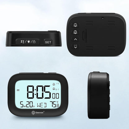 Small Travel Alarm Clock, Digital Alarm Clocks for Bedrooms Home Office, Battery Operated Desk Clock with 3 Inch Large Display, 2 Alarms, 5s Backlight, Snooze, Indoor Temperature, White