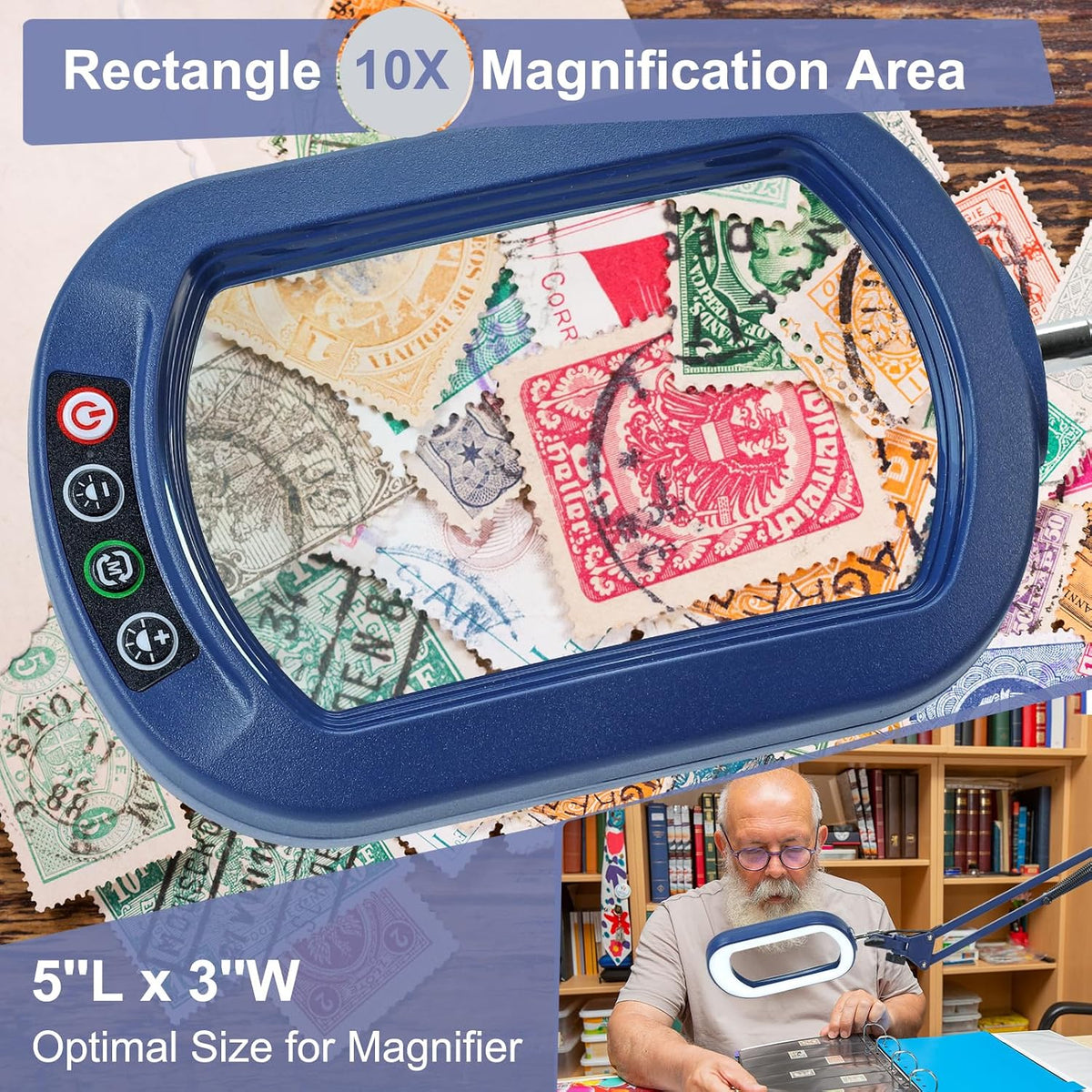 10X Large Magnifying Glass with Light and Clamp, Real Glass, 5 Color Modes, Stepless Dimmable, Lighted Magnifier with Stand Hands Free, LED Swing Arm Desk Lamp for Close Work, Craft, Reading, Painting