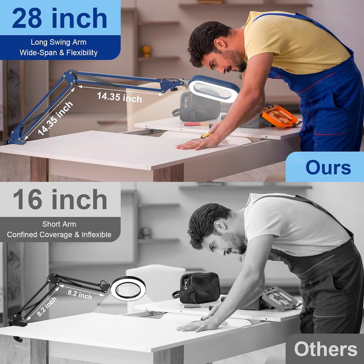 10X Large Magnifying Glass with Light and Clamp, Real Glass, 5 Color Modes, Stepless Dimmable, Lighted Magnifier with Stand Hands Free, LED Swing Arm Desk Lamp for Close Work, Craft, Reading, Painting
