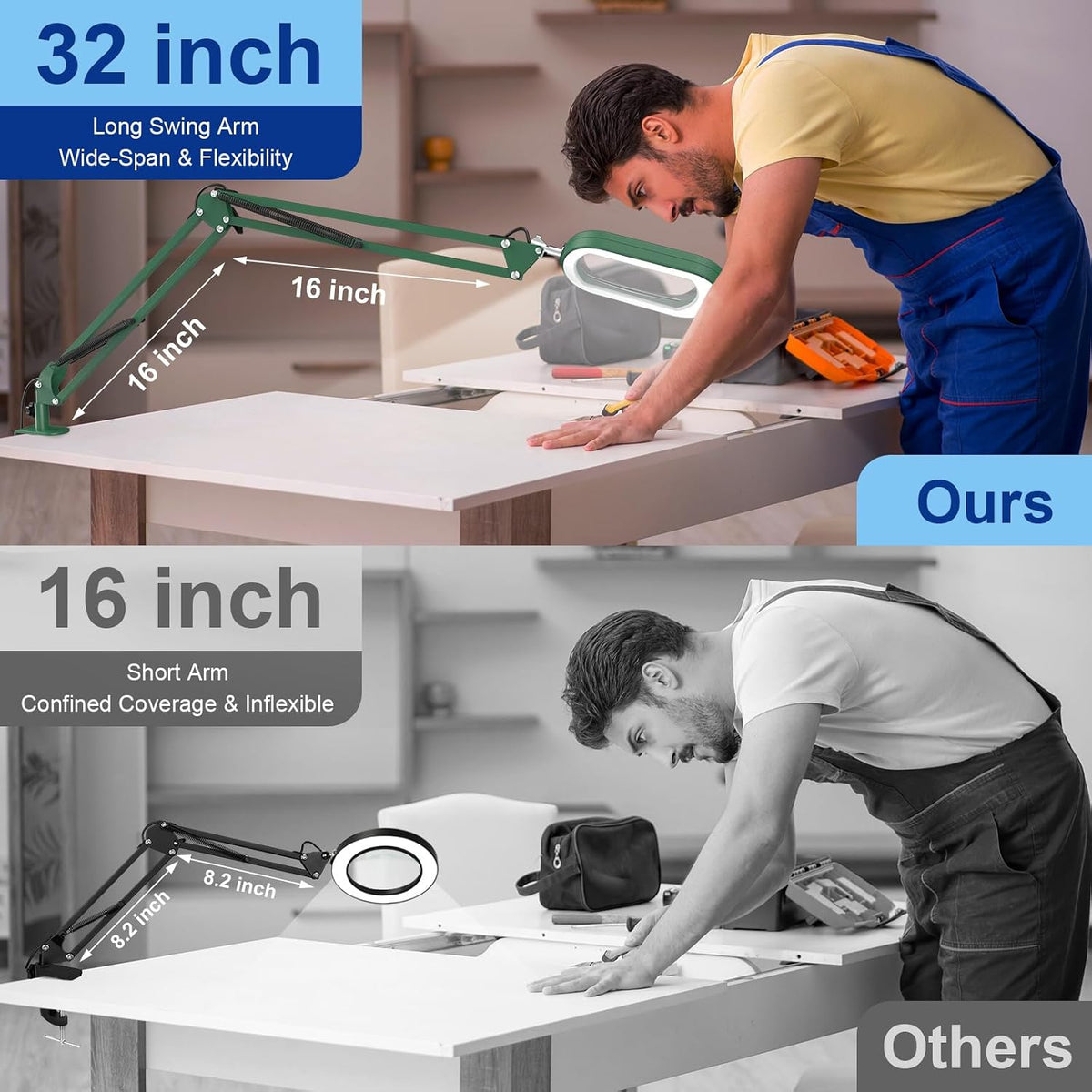 10X Large Magnifying Glass with Light and Clamp, Real Glass, 5 Color Modes, Stepless Dimmable, Lighted Magnifier with Stand Hands Free, LED Swing Arm Desk Lamp for Close Work, Craft, Reading, Painting