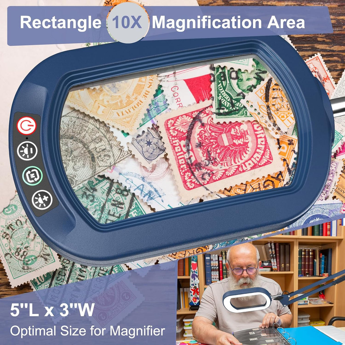 10X Large Magnifying Glass with Light and Clamp, Real Glass, 5 Color Modes, Stepless Dimmable, Lighted Magnifier with Stand Hands Free, LED Swing Arm Desk Lamp for Close Work, Craft, Reading, Painting