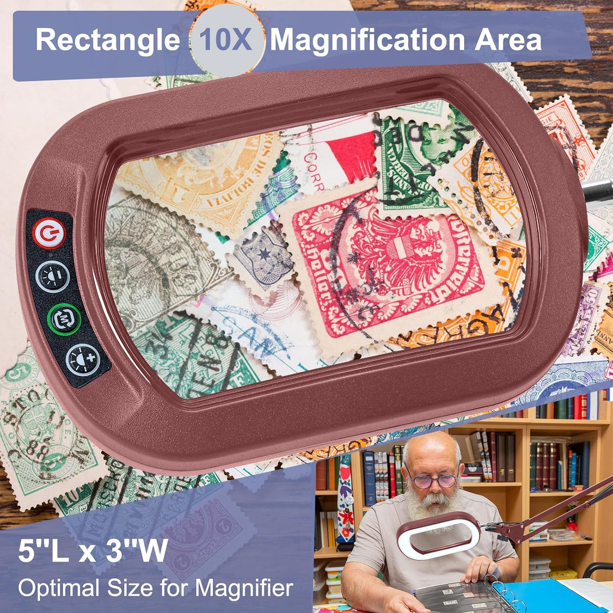 10X Large Magnifying Glass with Light and Clamp, Real Glass, 5 Color Modes, Stepless Dimmable, Lighted Magnifier with Stand Hands Free, LED Swing Arm Desk Lamp for Close Work, Craft, Reading, Painting