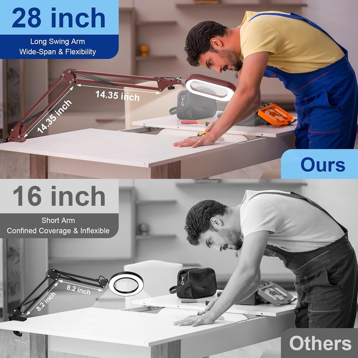 10X Large Magnifying Glass with Light and Clamp, Real Glass, 5 Color Modes, Stepless Dimmable, Lighted Magnifier with Stand Hands Free, LED Swing Arm Desk Lamp for Close Work, Craft, Reading, Painting