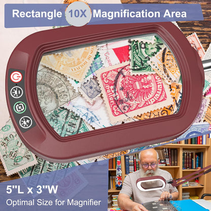 10X Large Magnifying Glass with Light and Clamp, Real Glass, 5 Color Modes, Stepless Dimmable, Lighted Magnifier with Stand Hands Free, LED Swing Arm Desk Lamp for Close Work, Craft, Reading, Painting