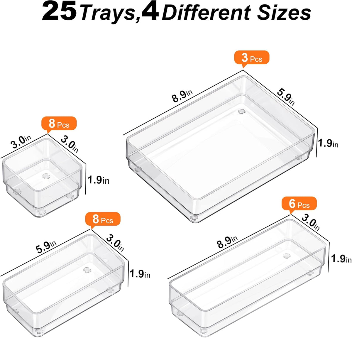 Drawer Organizer, 4-Size Desk Drawer Organizer Trays