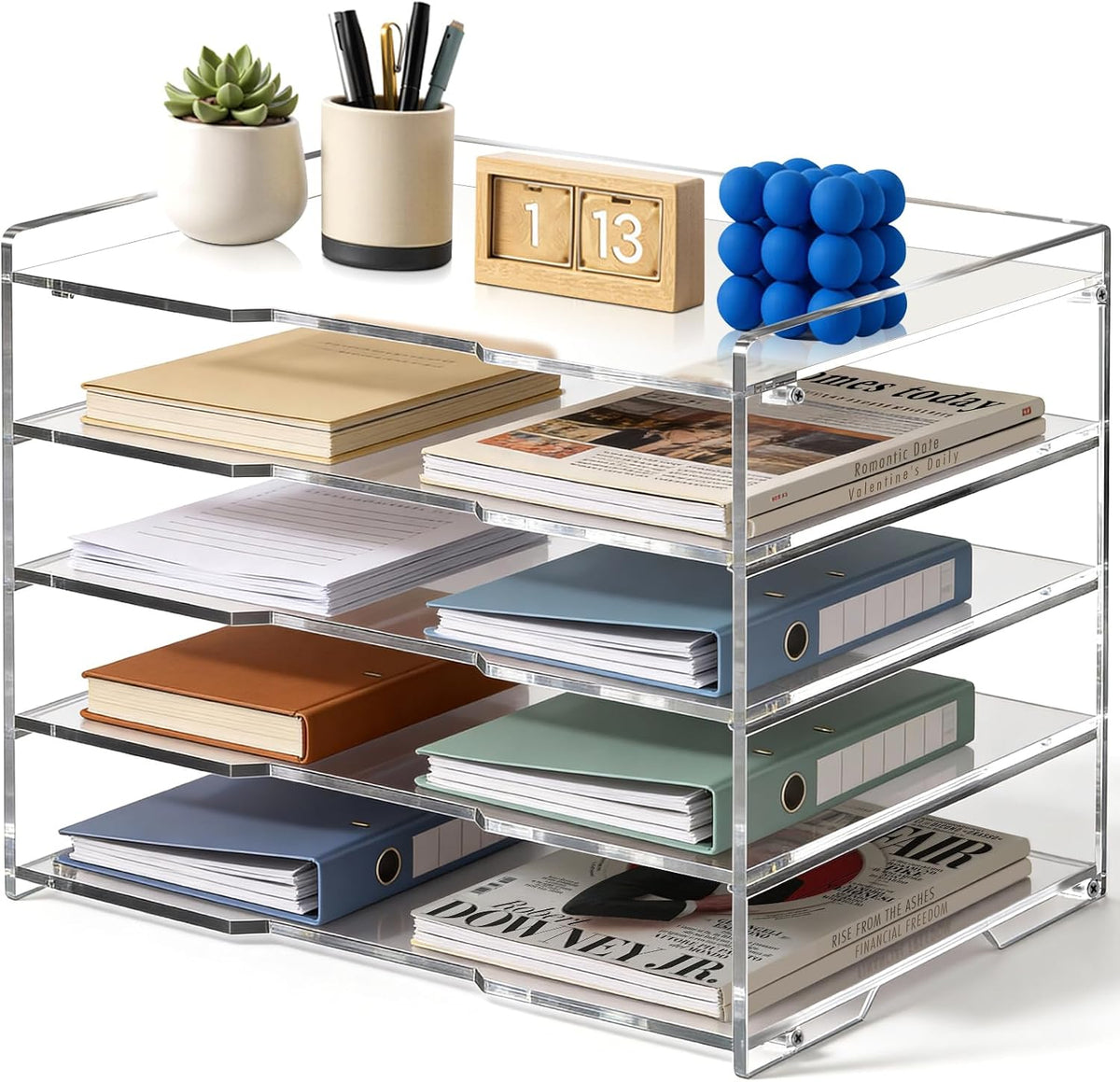 5 Tier Large Capacity Acrylic Desk Organizer, Clear Paper Tray