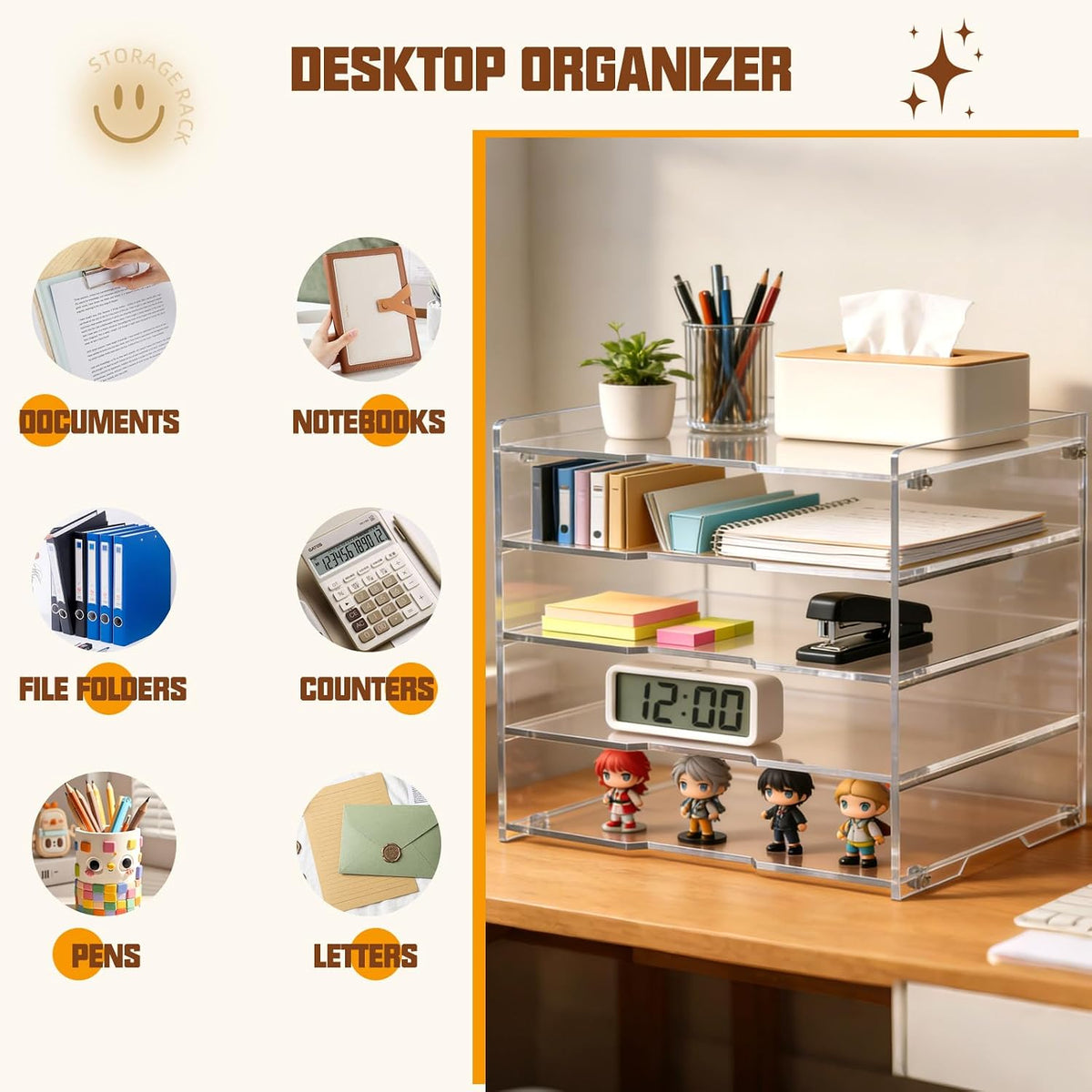 5 Tier Large Capacity Acrylic Desk Organizer, Clear Paper Tray