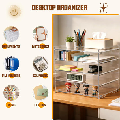 5 Tier Large Capacity Acrylic Desk Organizer, Clear Paper Tray