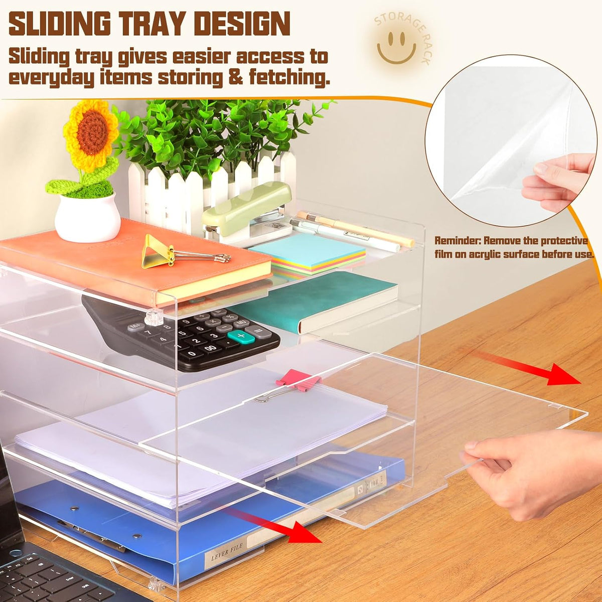 5 Tier Large Capacity Acrylic Desk Organizer, Clear Paper Tray