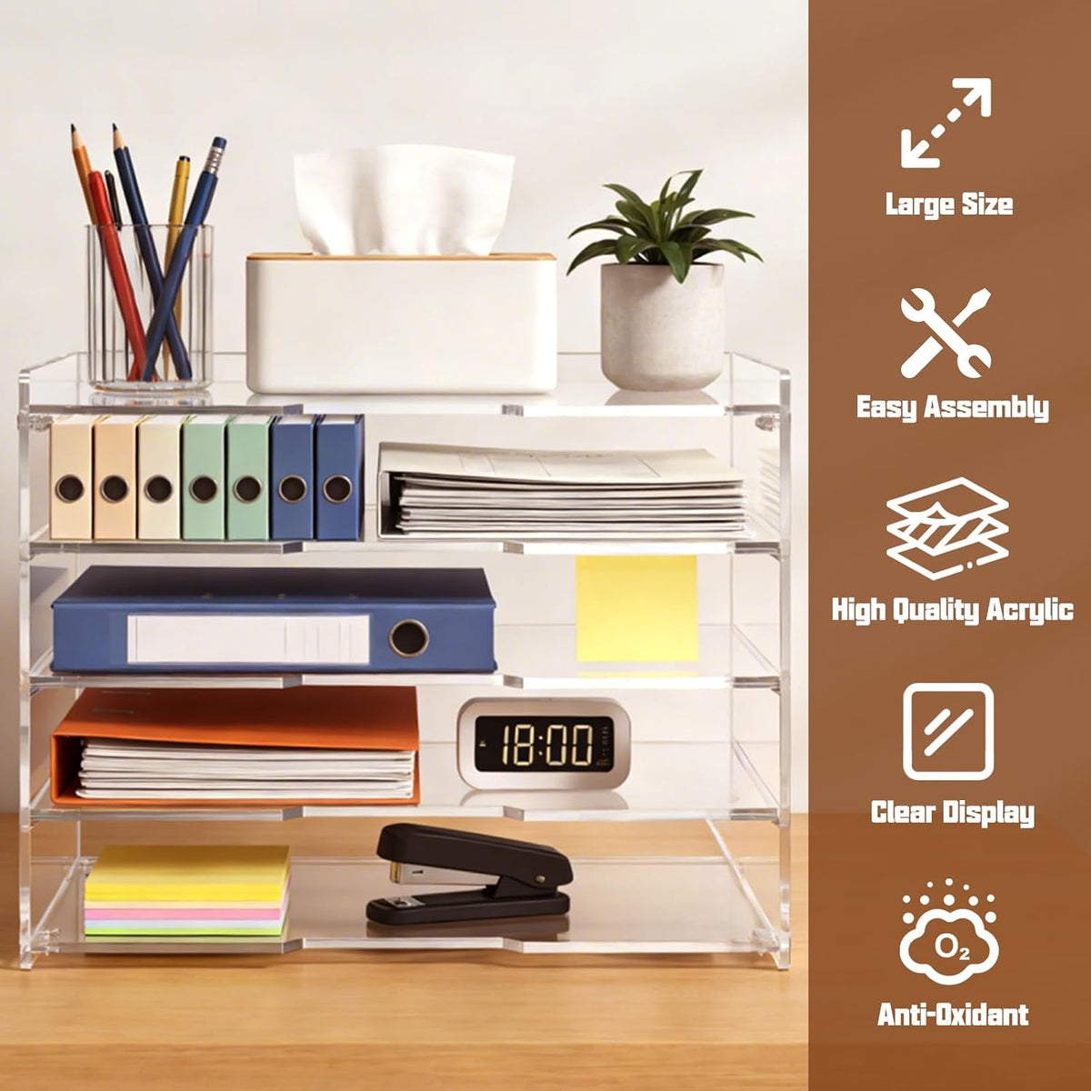 5 Tier Large Capacity Acrylic Desk Organizer, Clear Paper Tray