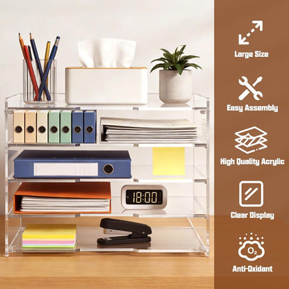 5 Tier Large Capacity Acrylic Desk Organizer, Clear Paper Tray