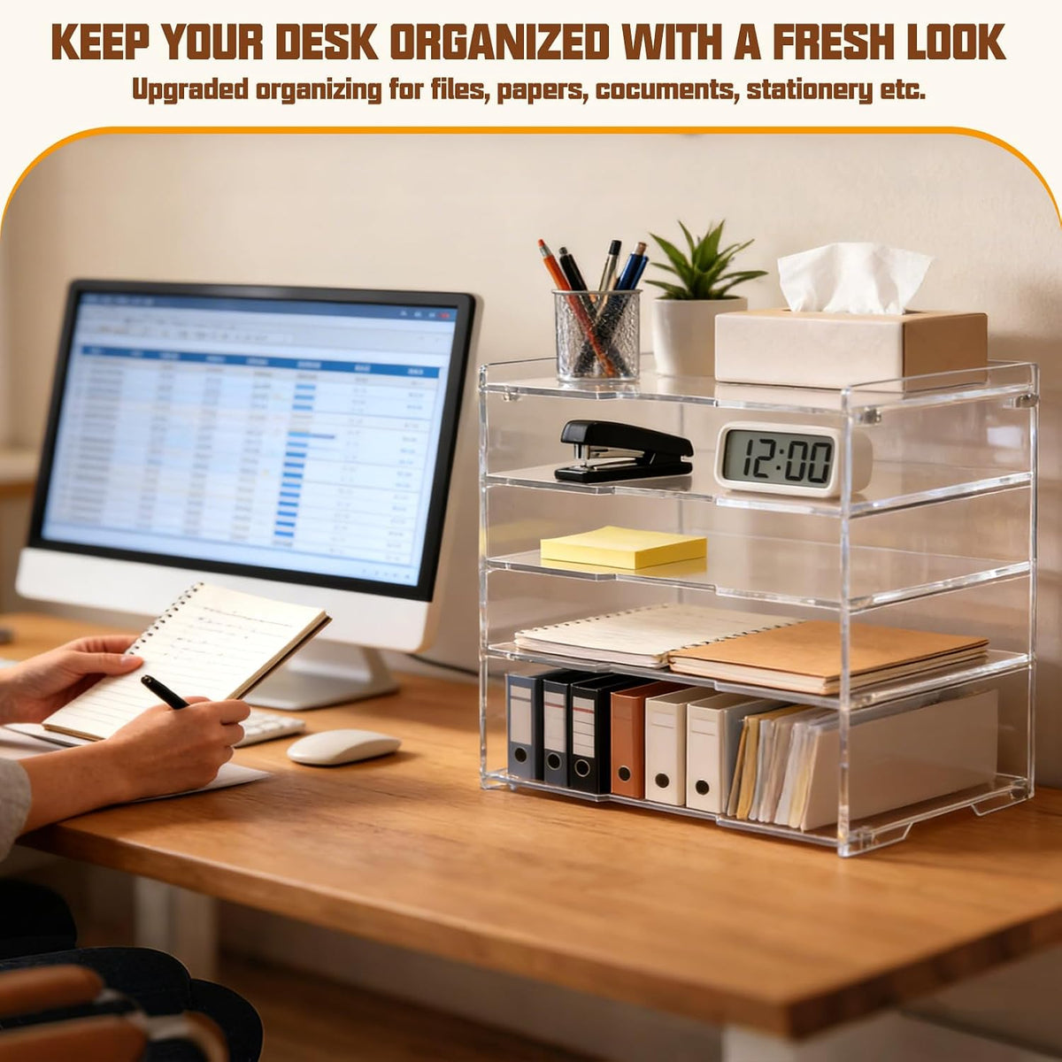 5 Tier Large Capacity Acrylic Desk Organizer, Clear Paper Tray