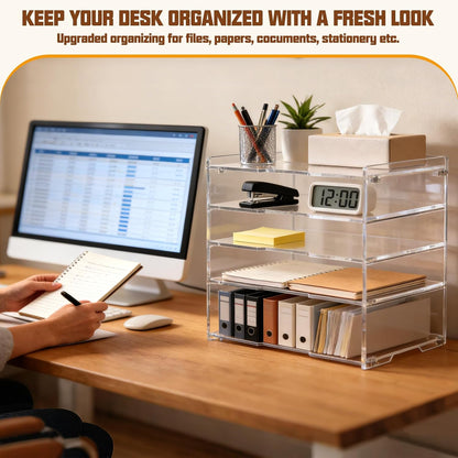 5 Tier Large Capacity Acrylic Desk Organizer, Clear Paper Tray