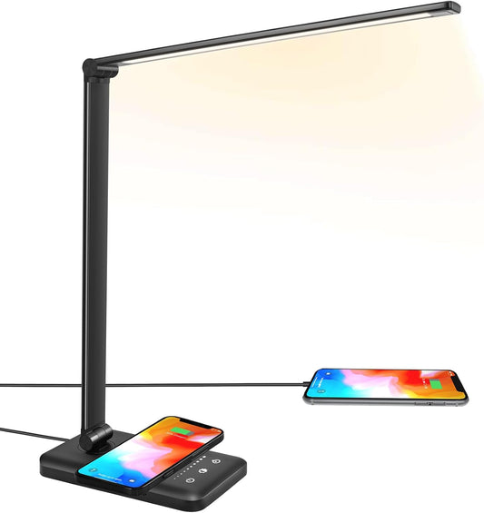 LED Desk Lamp with Wireless Charger, USB Charging Port, Eye Care