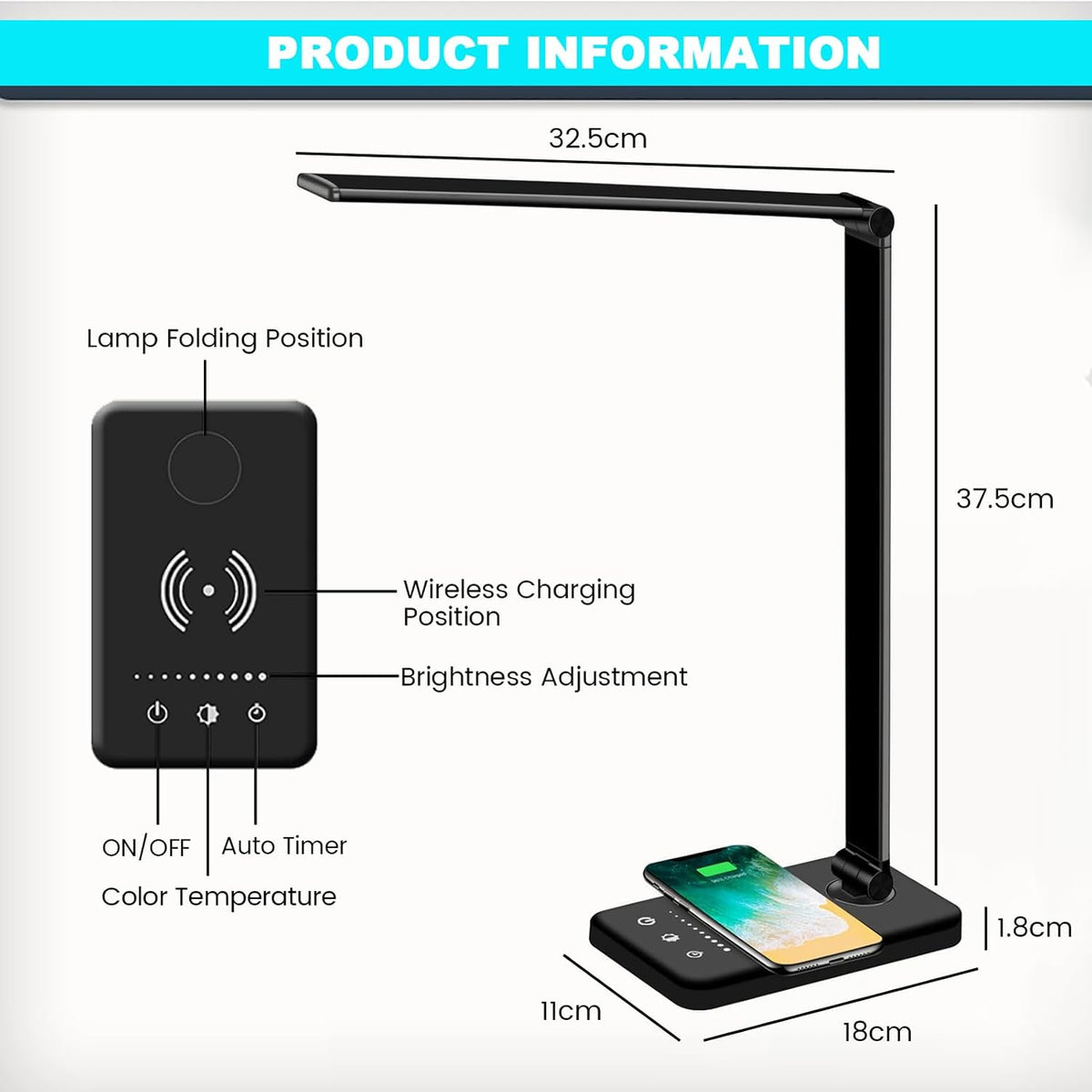 LED Desk Lamp with Wireless Charger, USB Charging Port, Eye Care
