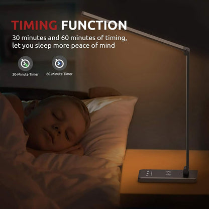 LED Desk Lamp with Wireless Charger, USB Charging Port, Eye Care